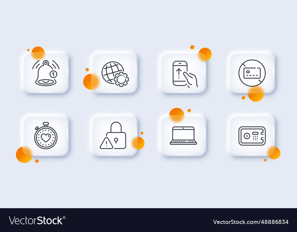 Safe box heartbeat timer and notebook line icons vector image Safe box heartbeat timer and notebook line icons
