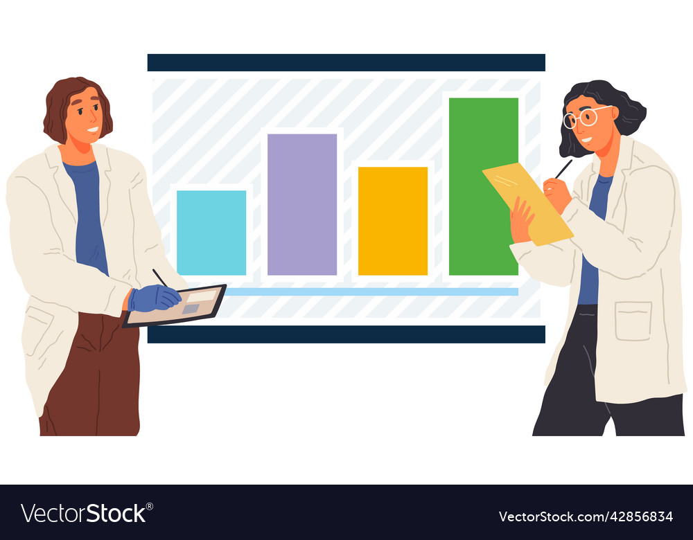 Scientist works with data analytics and research vector image Scientist works with data analytics and research