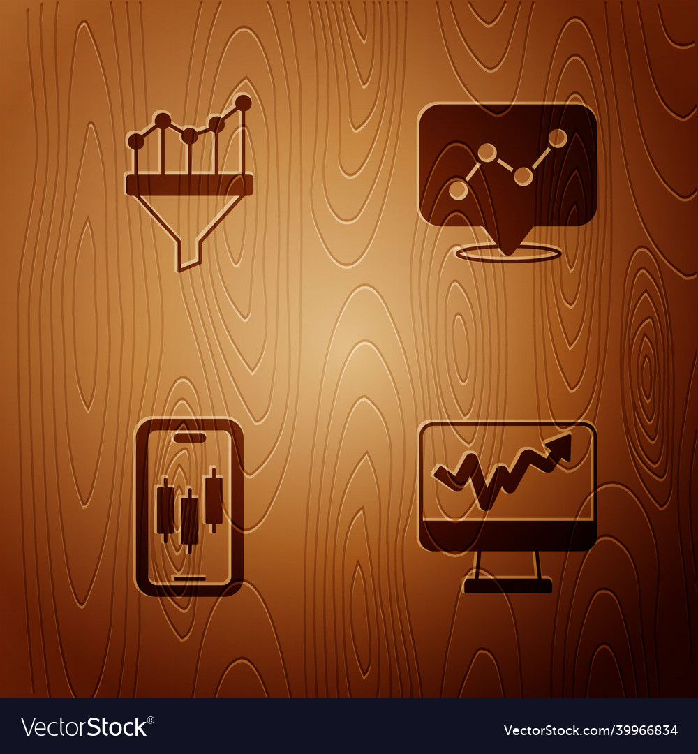 Set monitor with graph chart sales funnel mobile vector image Set monitor with graph chart sales funnel mobile