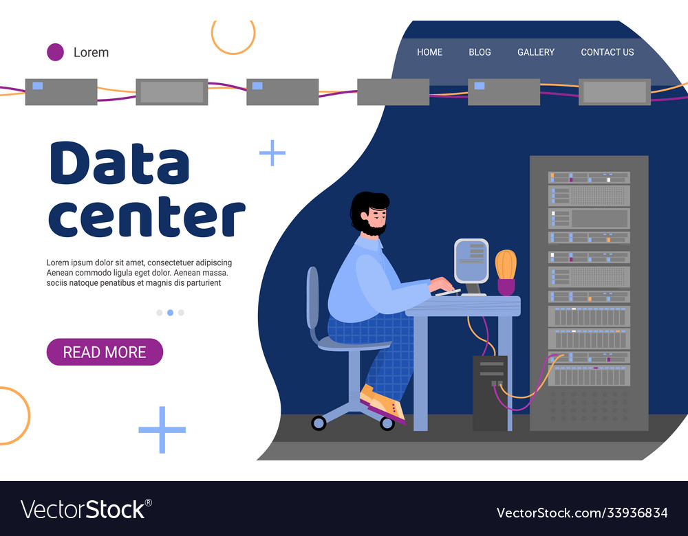 Technology for storing information in data center Vector Image Technology for storing information in data center