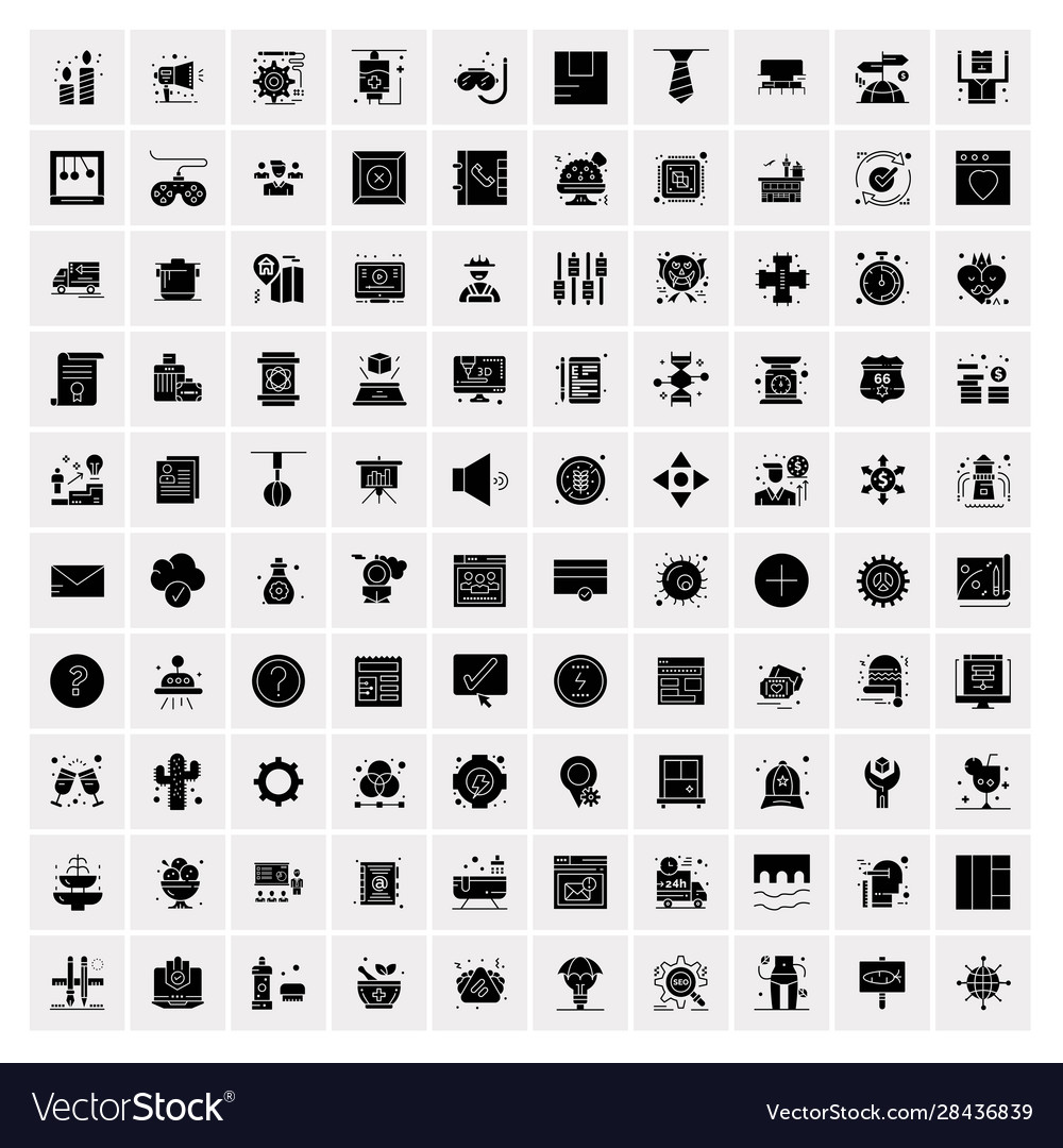 100 solid business icons for web and print Vector Image 100 solid business icons for web and print