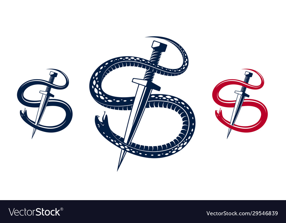 Dagger kills a snake defeated serpent wraps vector image Dagger kills a snake defeated serpent wraps