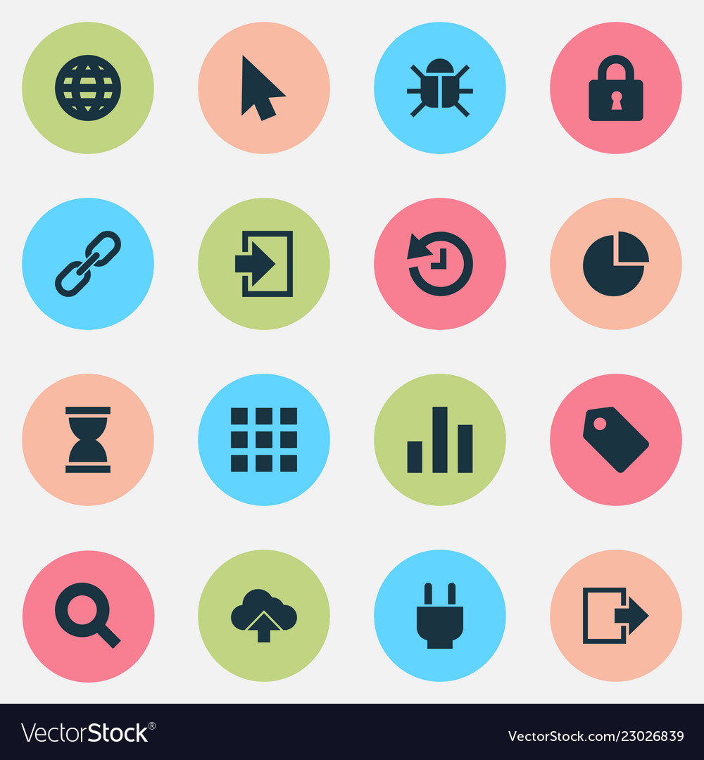 Interface icons set with diagram log in globe Vector Image Interface icons set with diagram log in globe