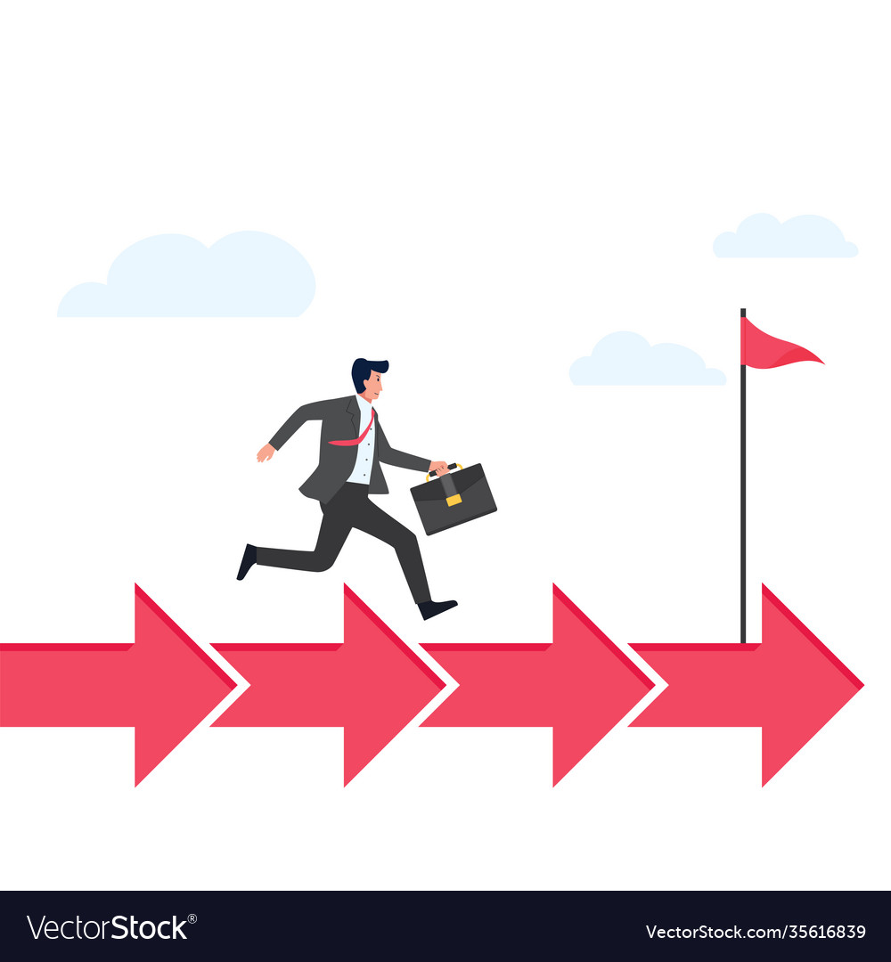 Man run above forward arrows to target metaphor Vector Image Man run above forward arrows to target metaphor