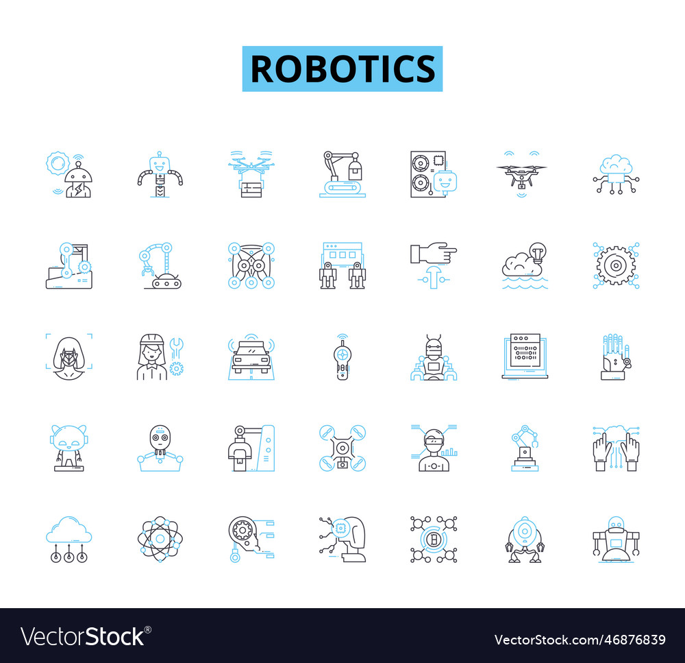 Robotik lineare Icons setzen Automatisierung ai vector image Robotik lineare Icons setzen Automatisierung ai