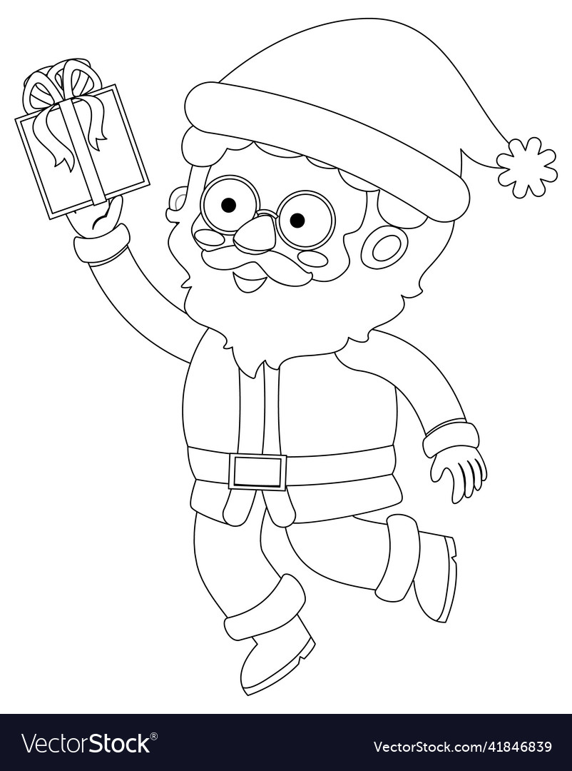 Santa doodle outline for colouring Royalty Free Vector Image