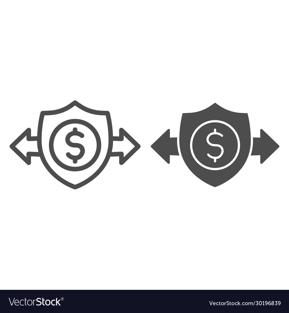 Shield with dollar and arrows line solid icon vector image Shield with dollar and arrows line solid icon