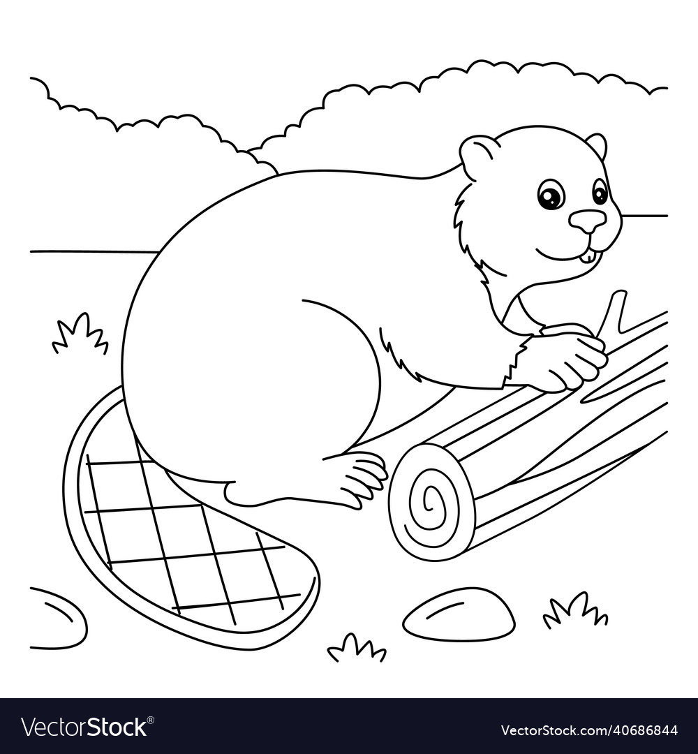 Beaver coloring page for kids Royalty Free Vector Image