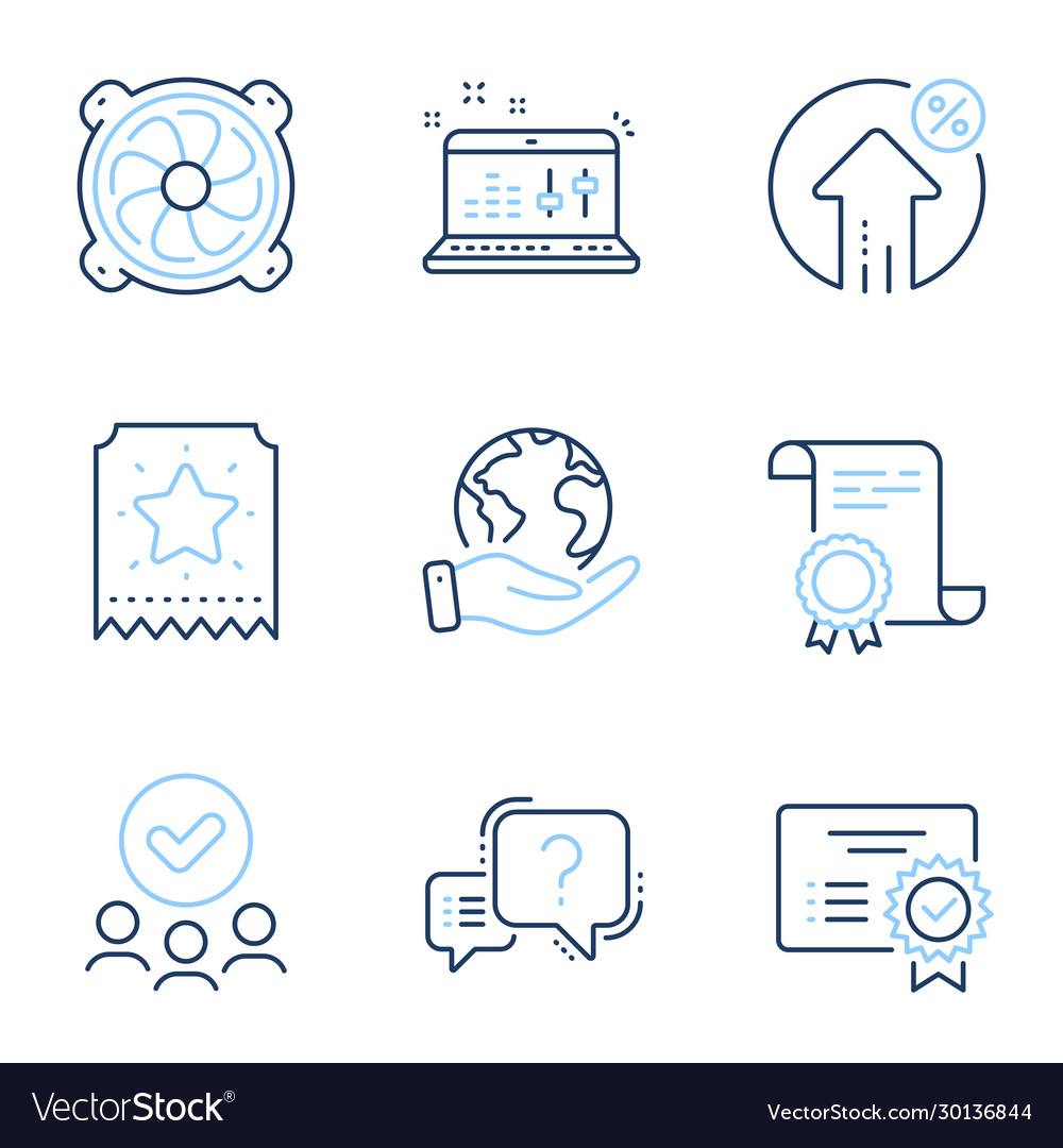 Certificate computer fan and question mark icons