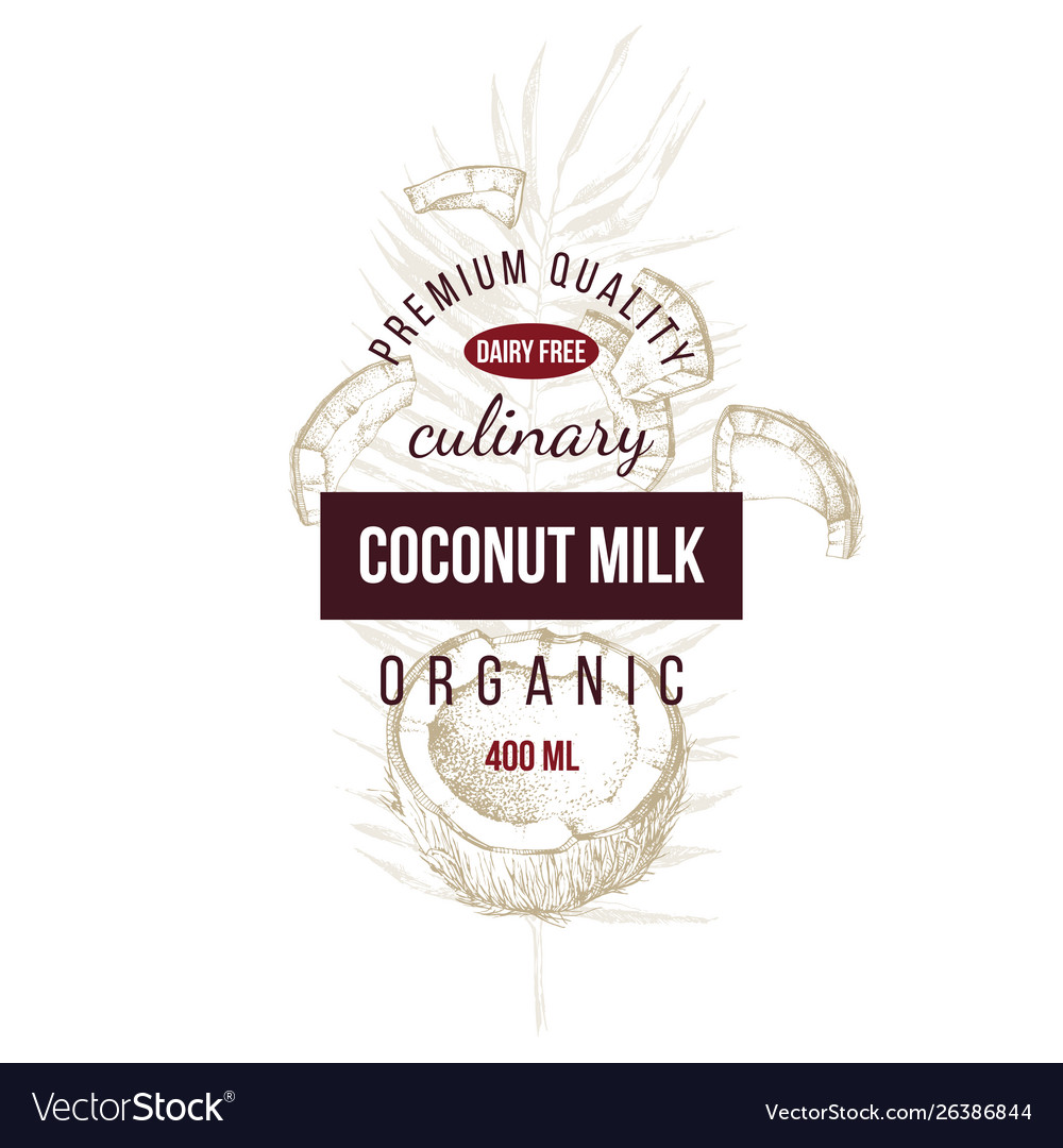 Coconut label with type design over hand drawn vector image Coconut label with type design over hand drawn