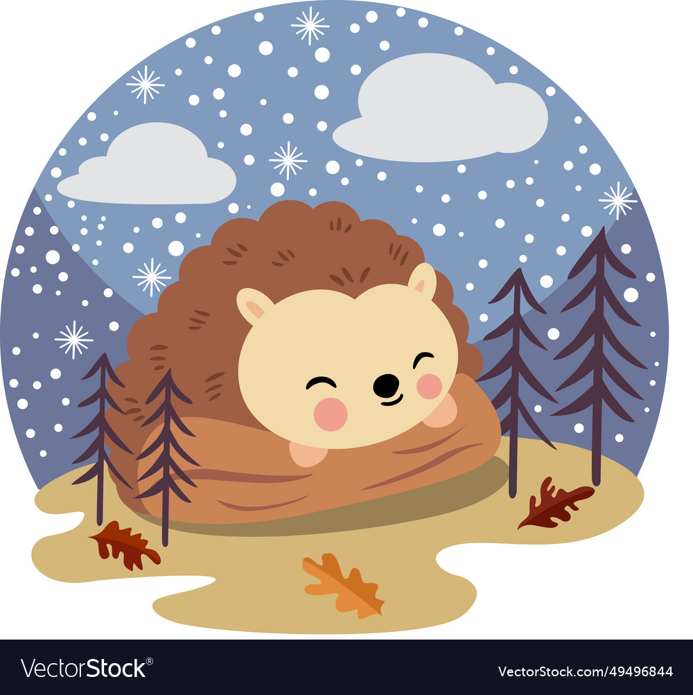 Cute brown hedgehog sleeping on forest