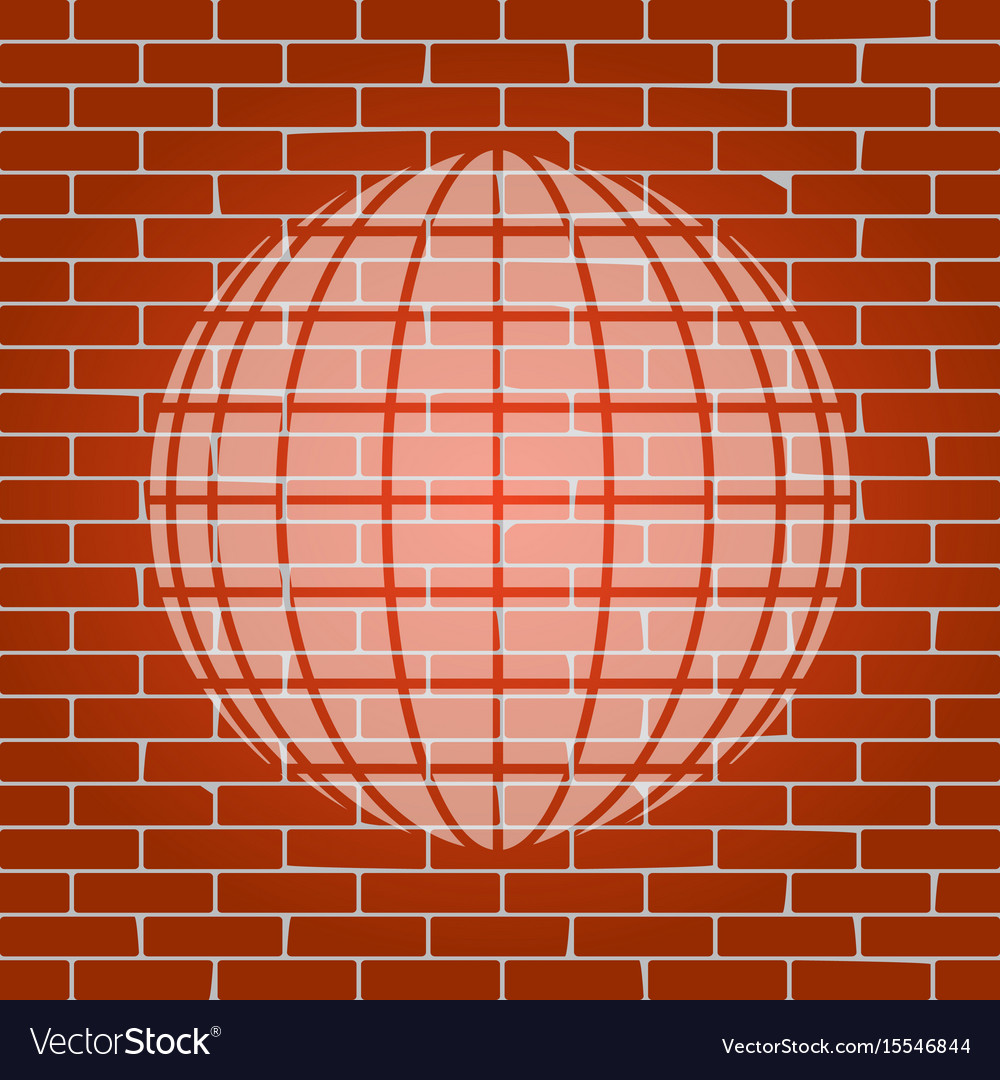 Earth globe sign whitish icon on brick