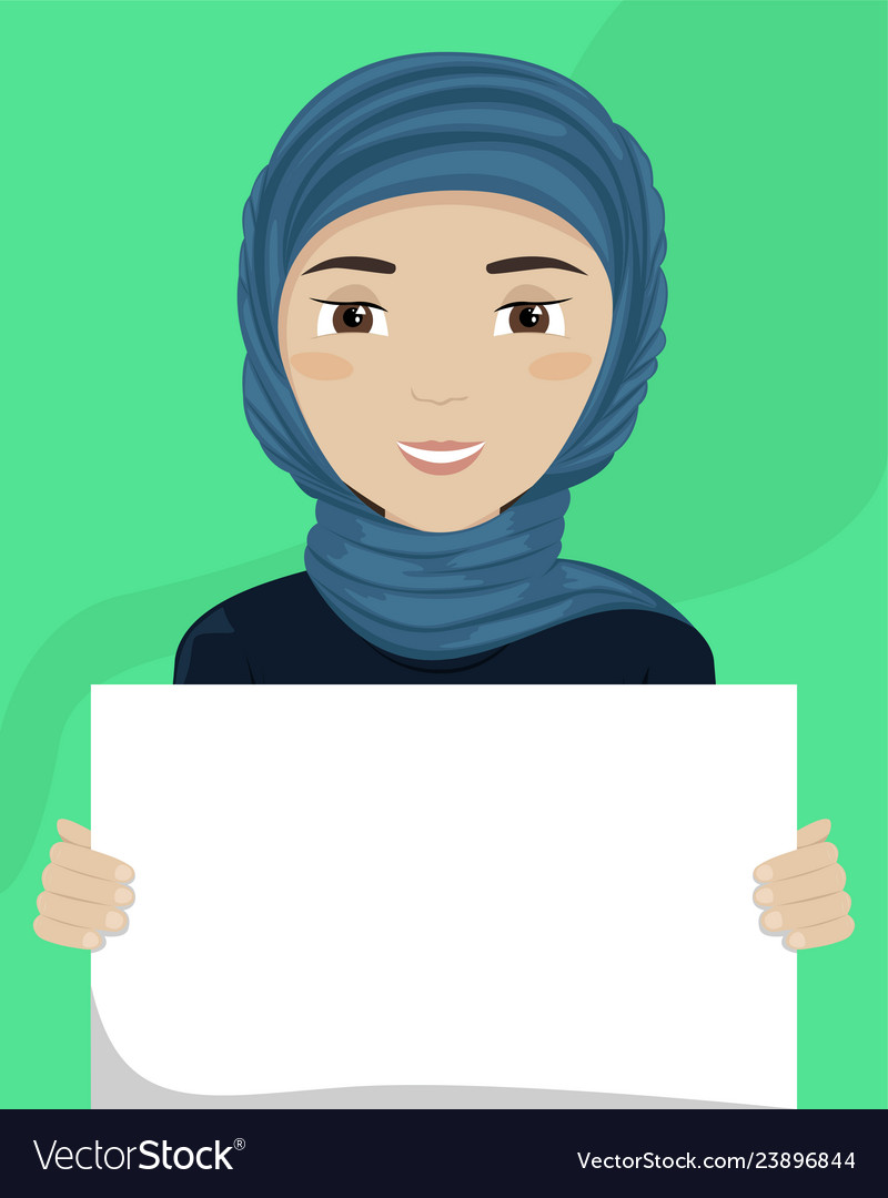 Flat of a woman in hijab with placard her