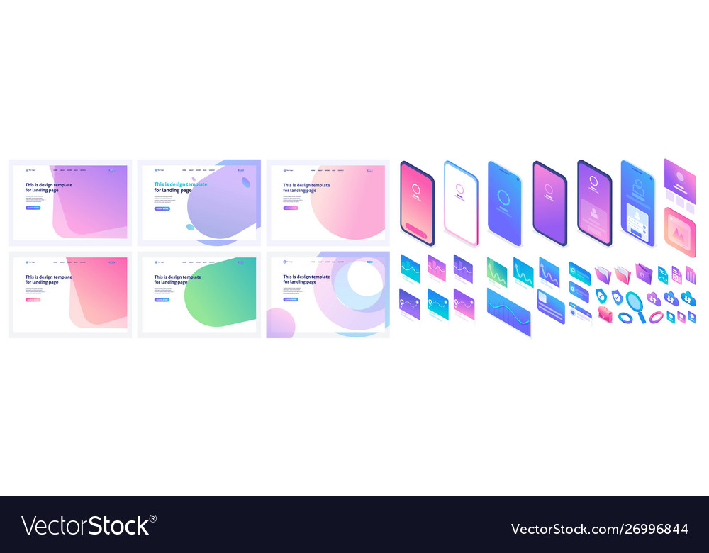 Isometric set to create a landing page design