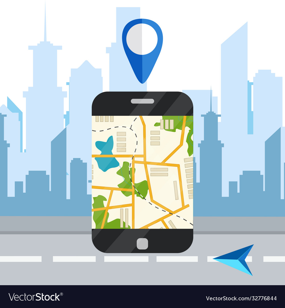 Mobile phone with navigation application vector image Mobile phone with navigation application
