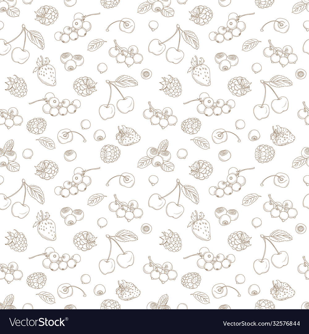 Outline Hand gezogen nahtlose Beeren Muster flach vector image Outline Hand gezogen nahtlose Beeren Muster flach