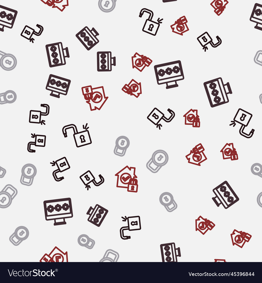Set line open padlock monitor with password lock vector image Set line open padlock monitor with password lock