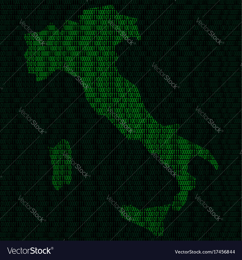 Silhouette of italy from binary digits