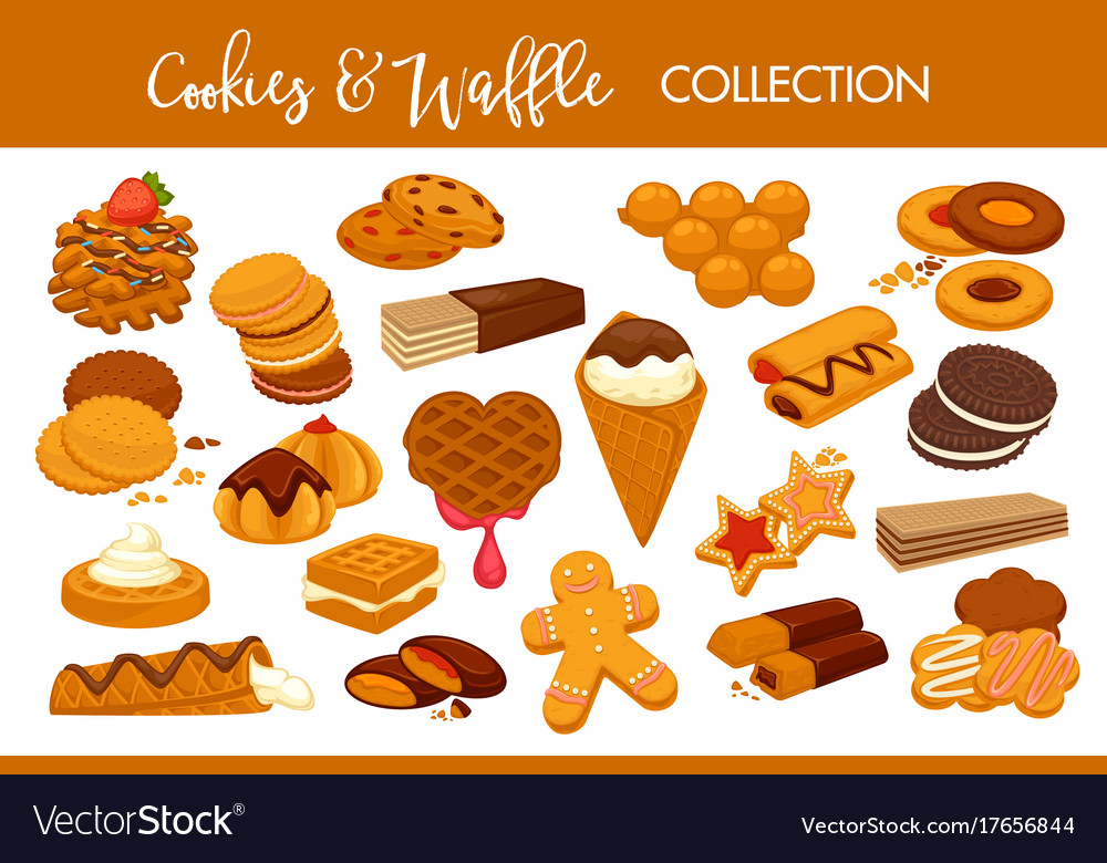 Sweet delicious cookies and waffles isolated Vector Image