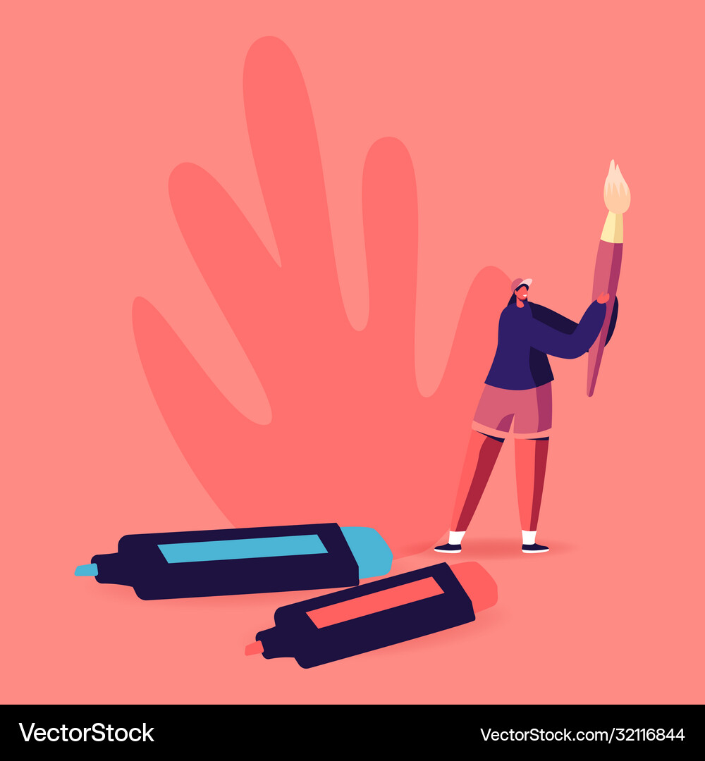 Talented artist tiny female character with huge Vector Image