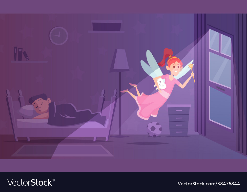 Tooth fairy fantasy background with little Vector Image