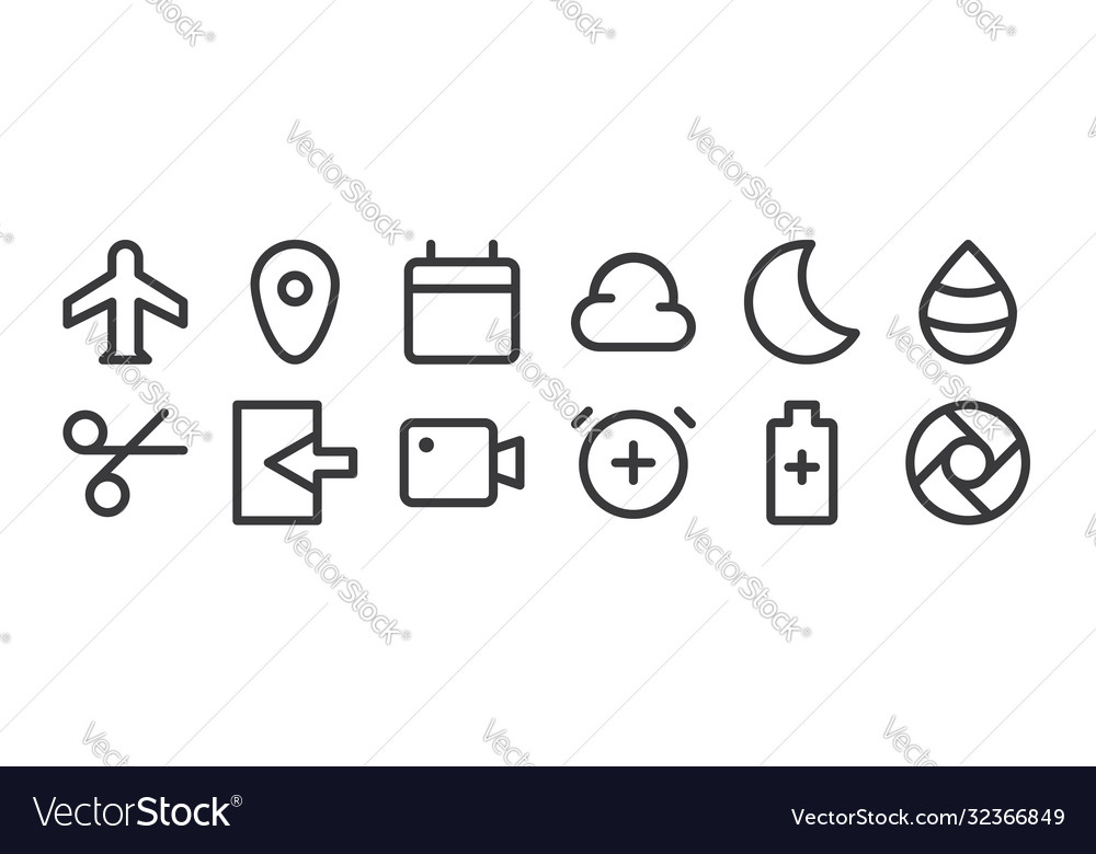 12 set linear user interface icons thin