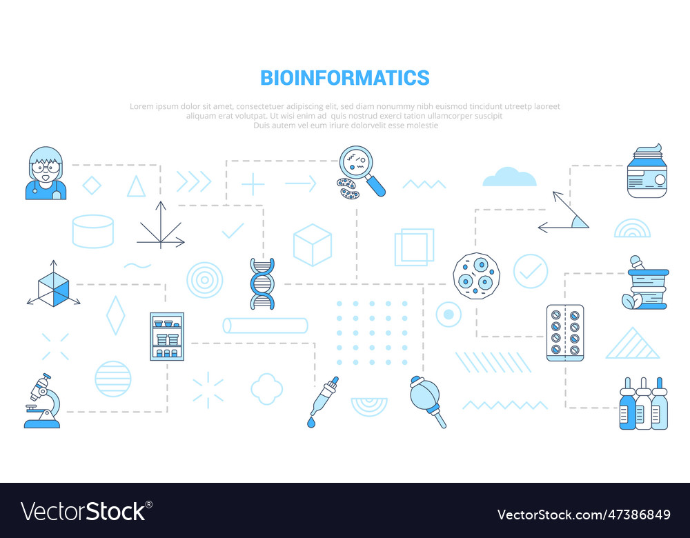 Bioinformatics concept with icon set template vector image Bioinformatics concept with icon set template