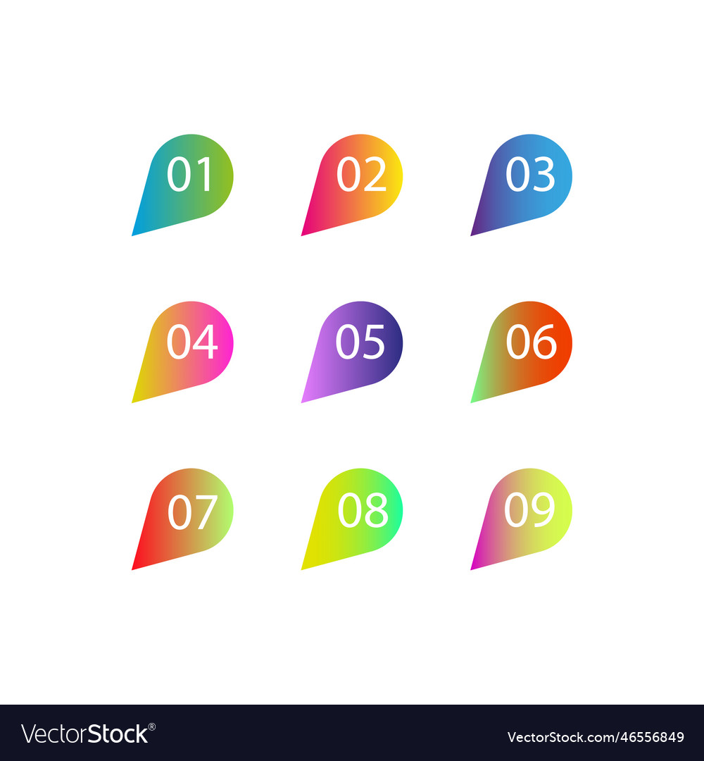 Colored drops of numbers gradient color number vector image Colored drops of numbers gradient color number