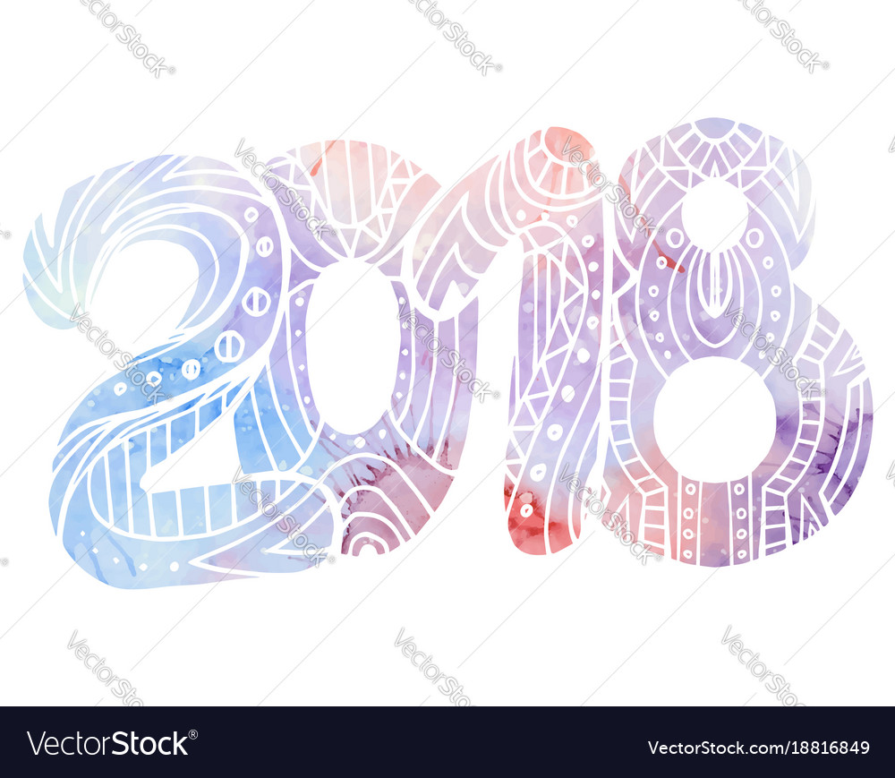 Doodle number 2018 with boho pattern