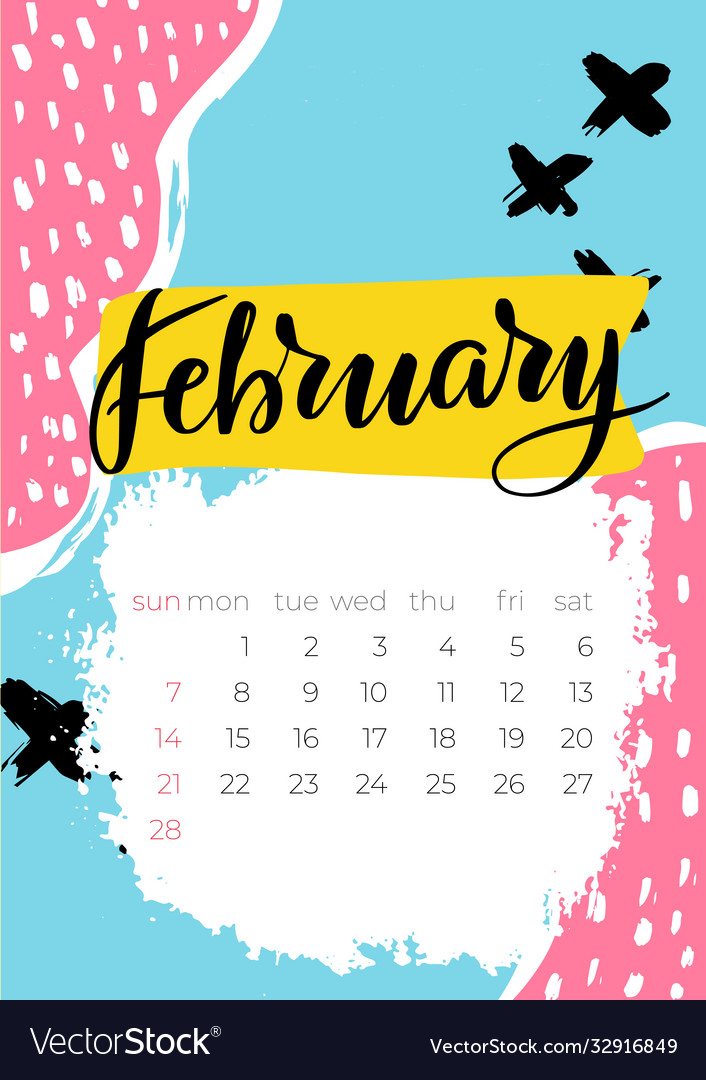February 2021 calendar editable template wall