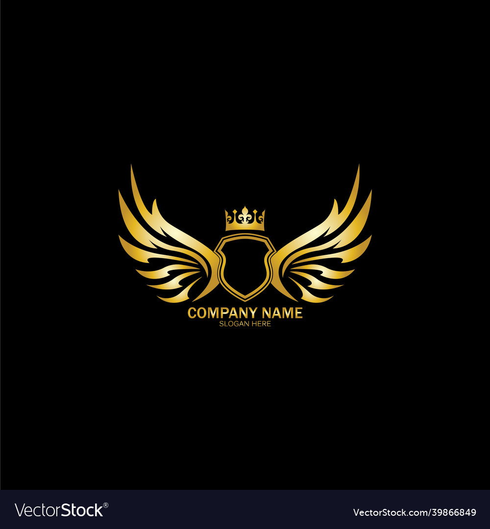 Golden winged shield with crown logo heraldry Vector Image