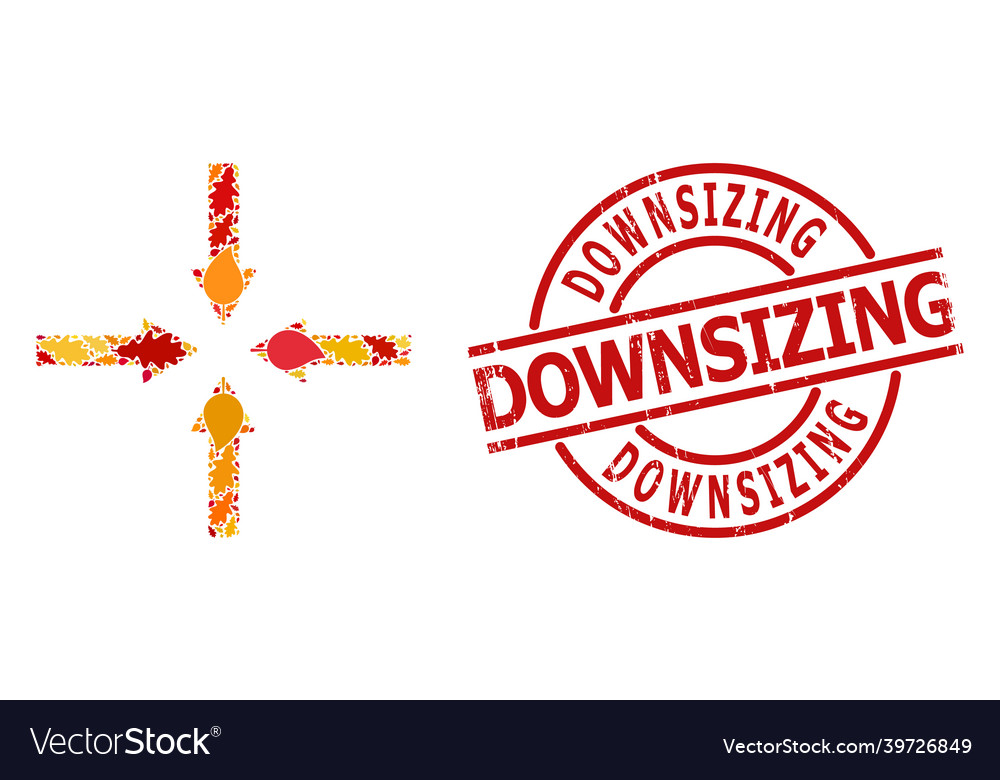 Scratched downsizing stamp print and shrink arrows vector image Scratched downsizing stamp print and shrink arrows