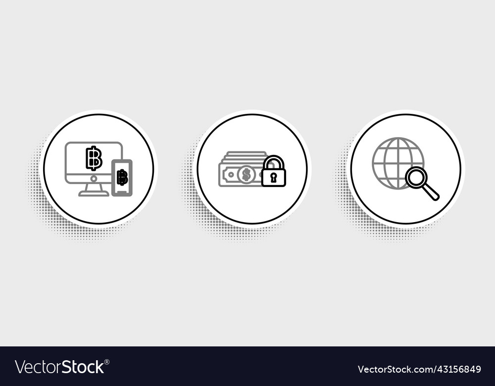 Set line magnifying glass with globe computer Vector Image Set line magnifying glass with globe computer