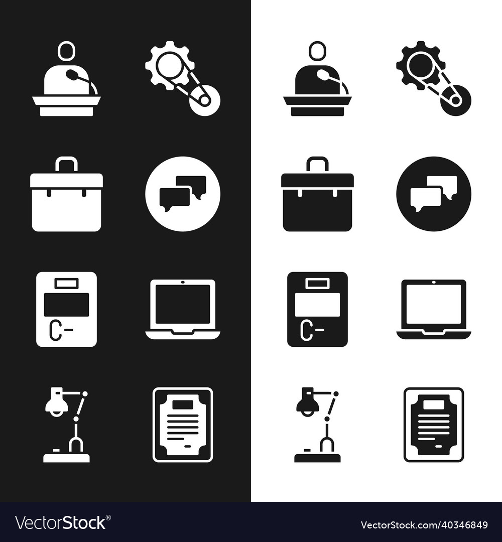 Set speech bubble chat briefcase gives lecture