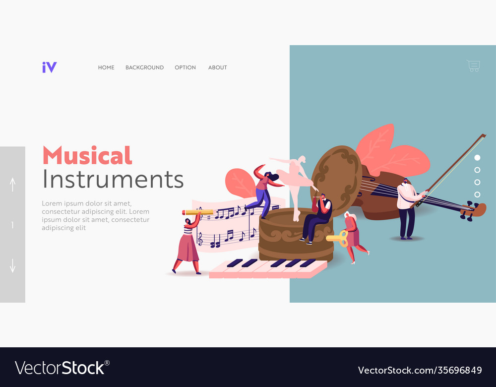 Tiny characters playing musical instruments around vector image Tiny characters playing musical instruments around