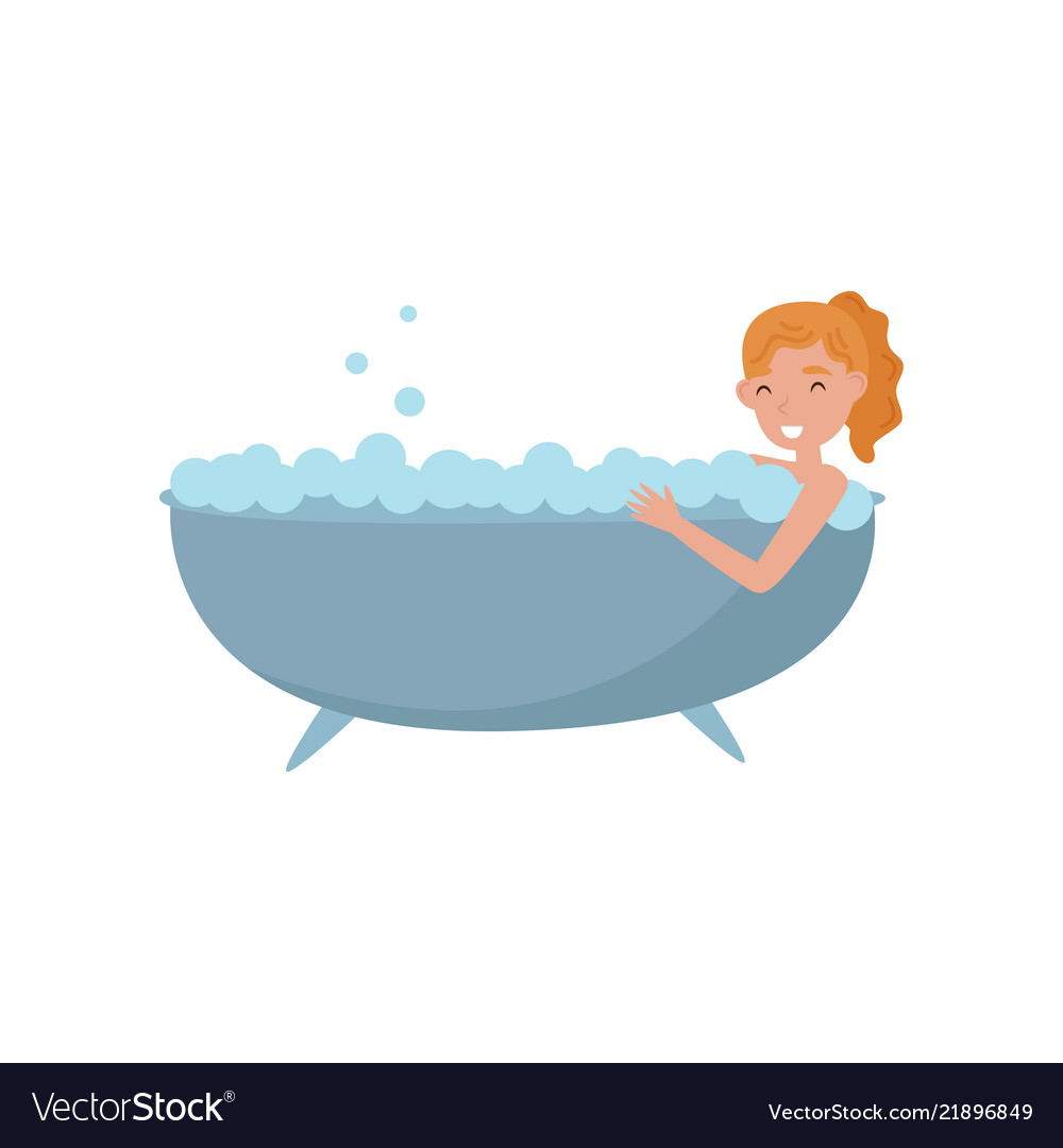 Young Woman Taking Bath In Bubble Bathtub Beauty Vector Image