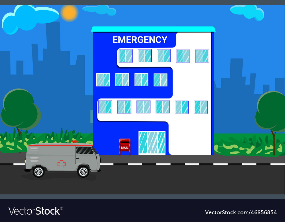 Ambulance near the hospital graphics