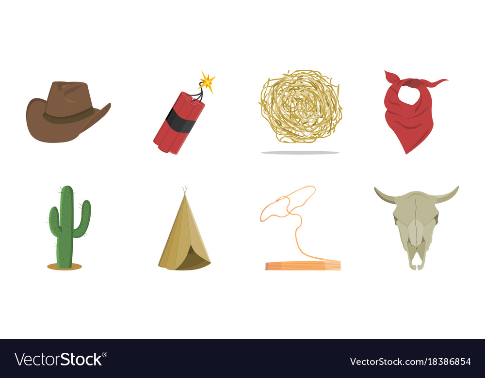 Attributes of the wild west icons in set
