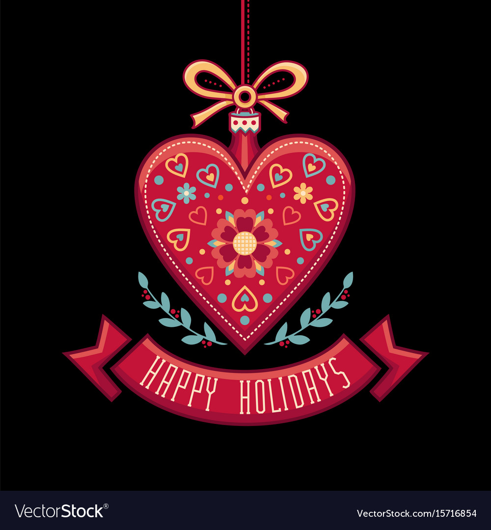 Greeting card in heart form happy holidays Vector Image