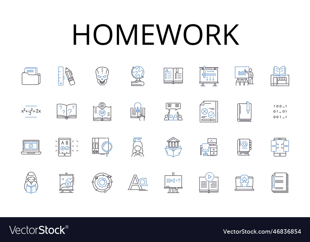 Homework line icons collection assignment-task