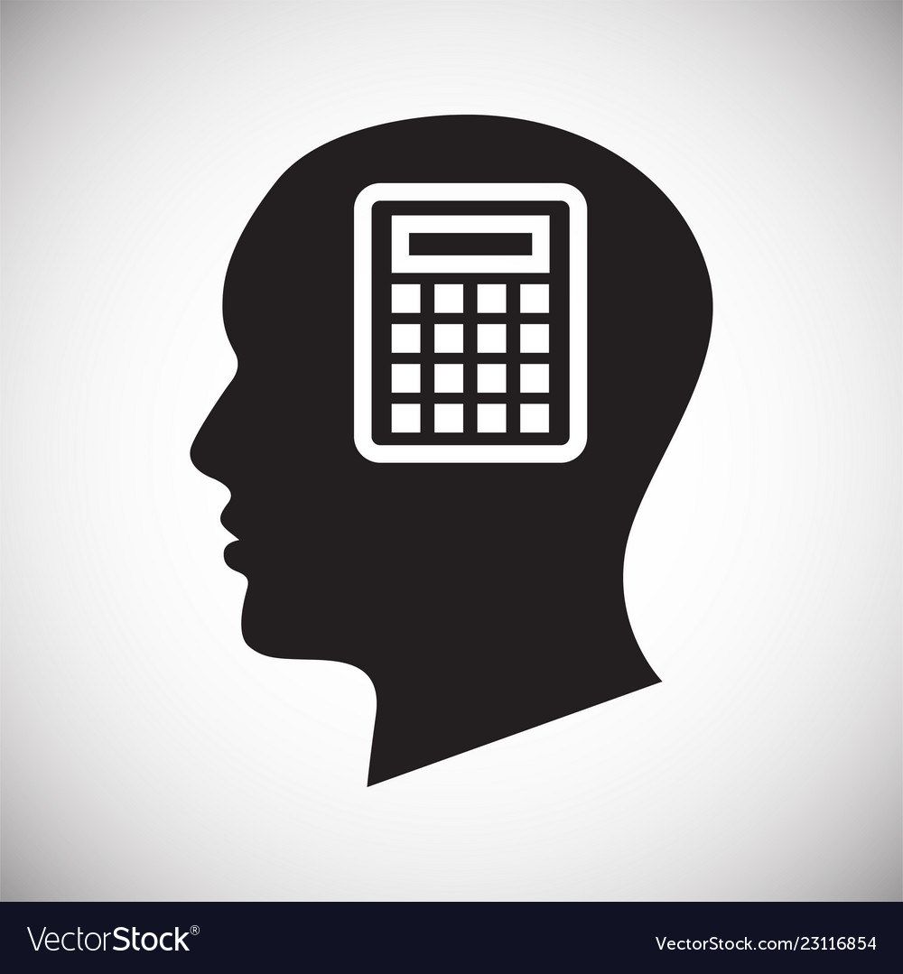 Human head with calculator icon on white