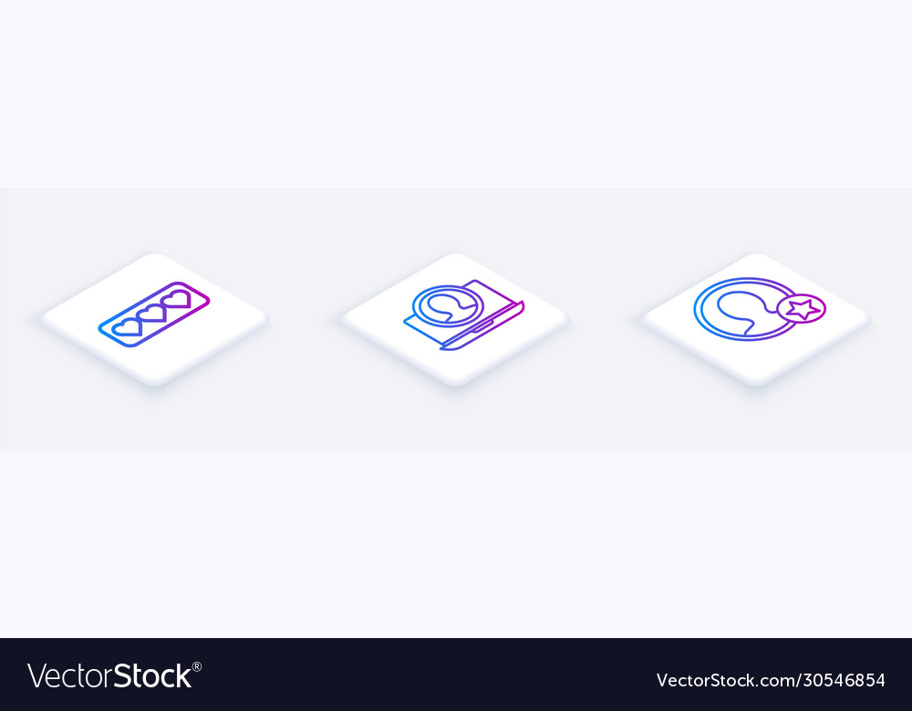 Set isometric line like and heart create account vector image Set isometric line like and heart create account