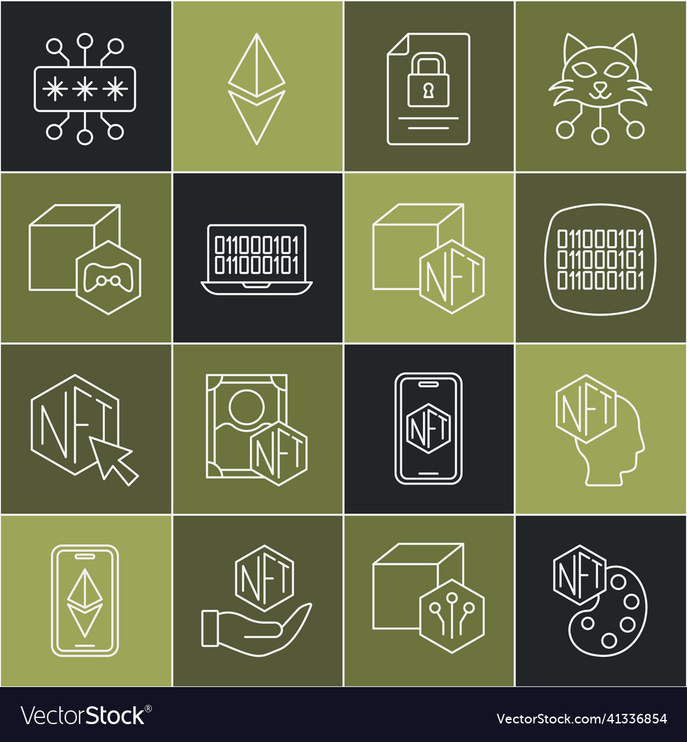 Set line nft digital crypto art binary code