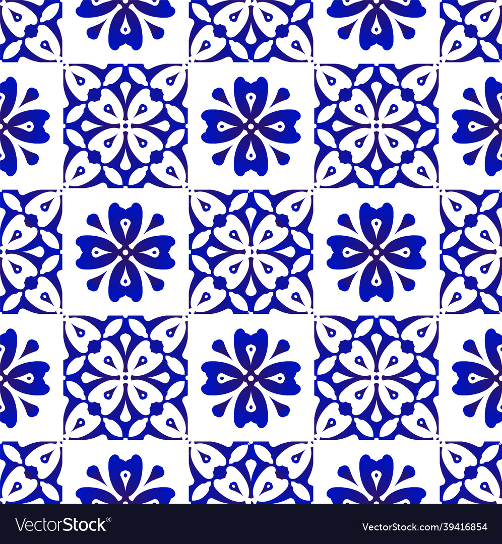 Tile pattern blue and white Royalty Free Vector Image