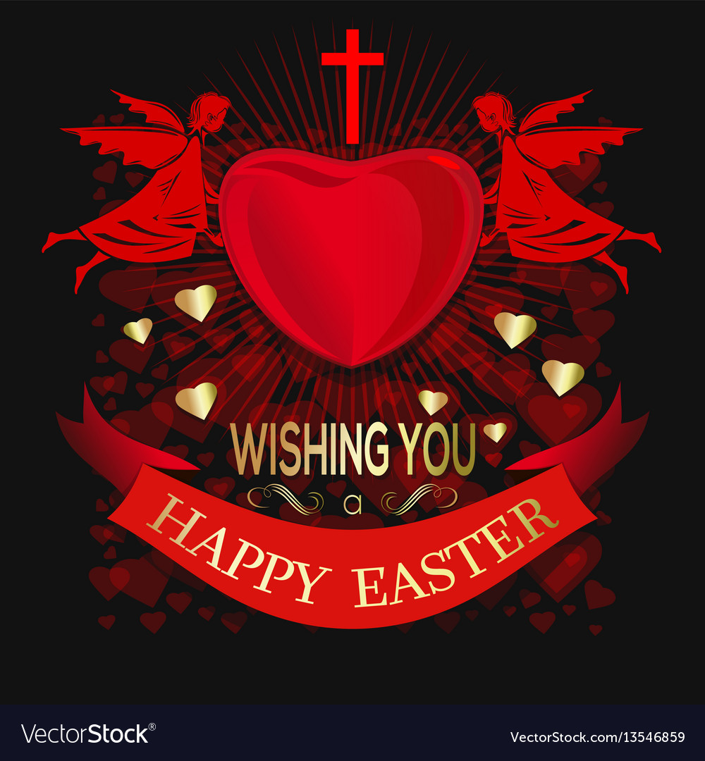 Angels are holding big red heart happy easter vector image Angels are holding big red heart happy easter