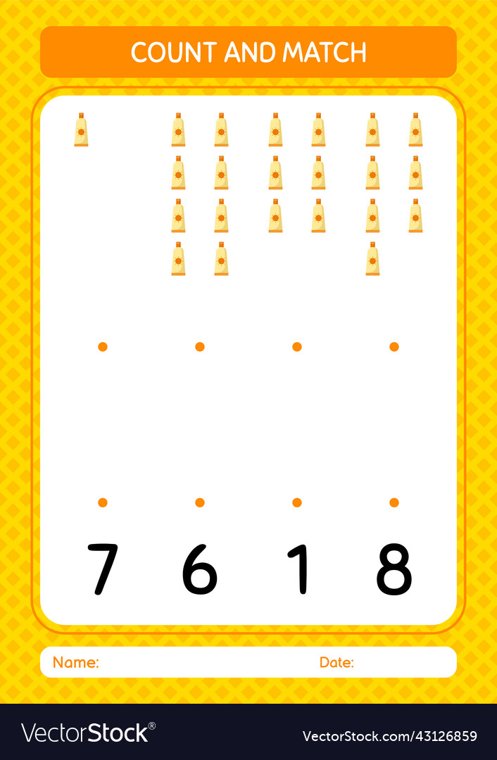 Count and match game with sunblock worksheet