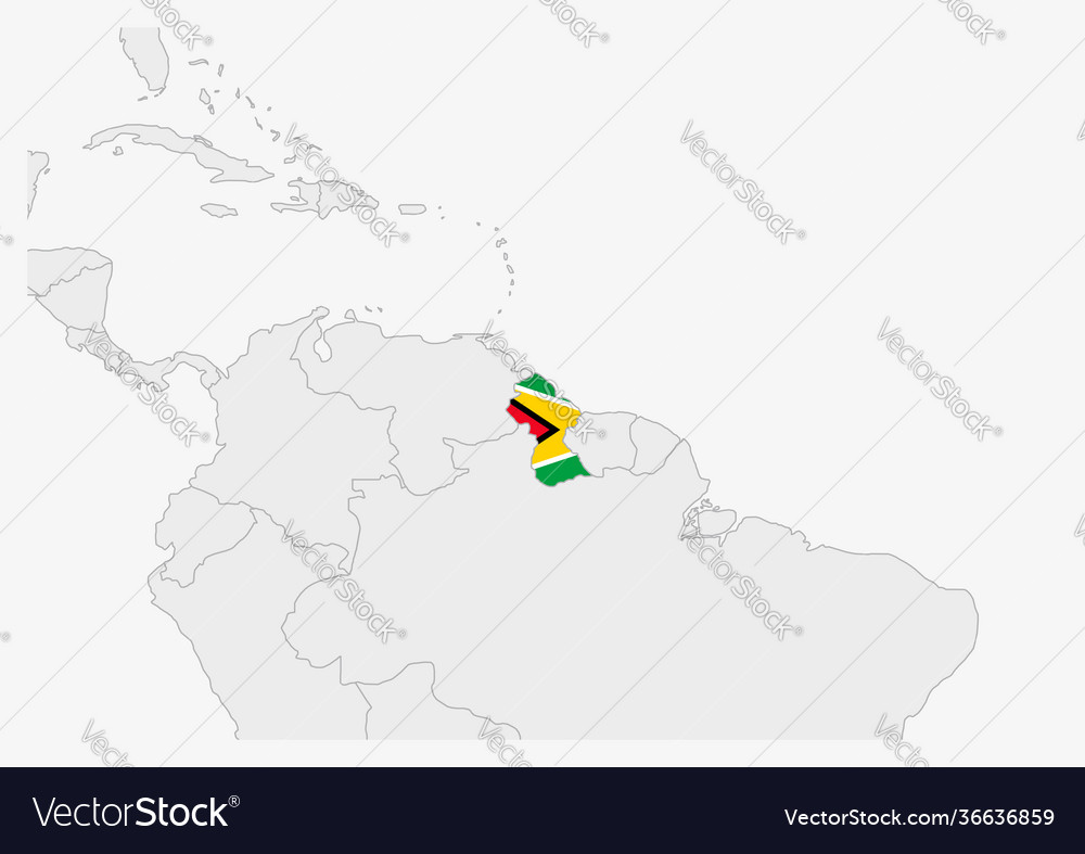 Guyana map highlighted in flag colors