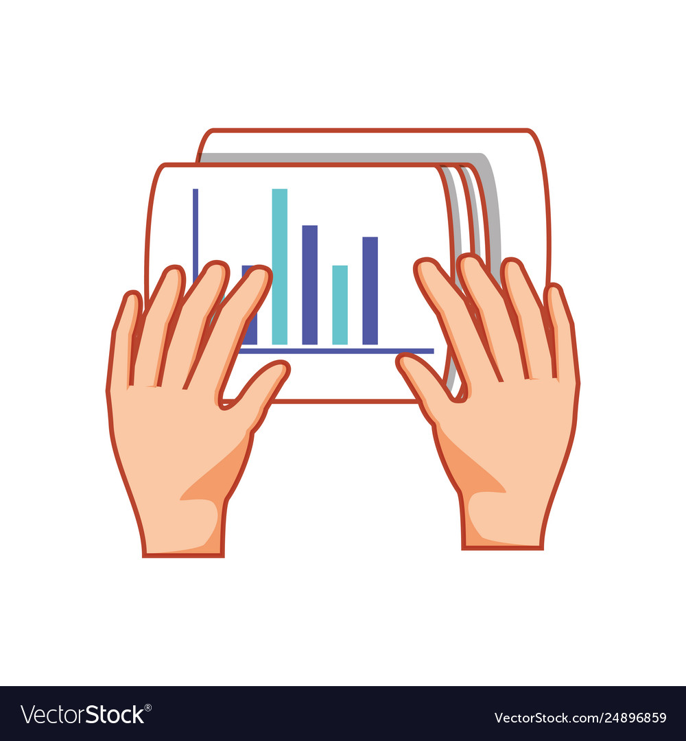Hands with documents paper and statistics graphic