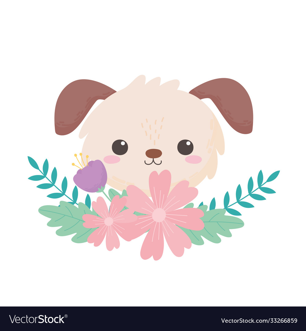 Little Dog Head Flowers Leaves Cartoon Animal Vector Image