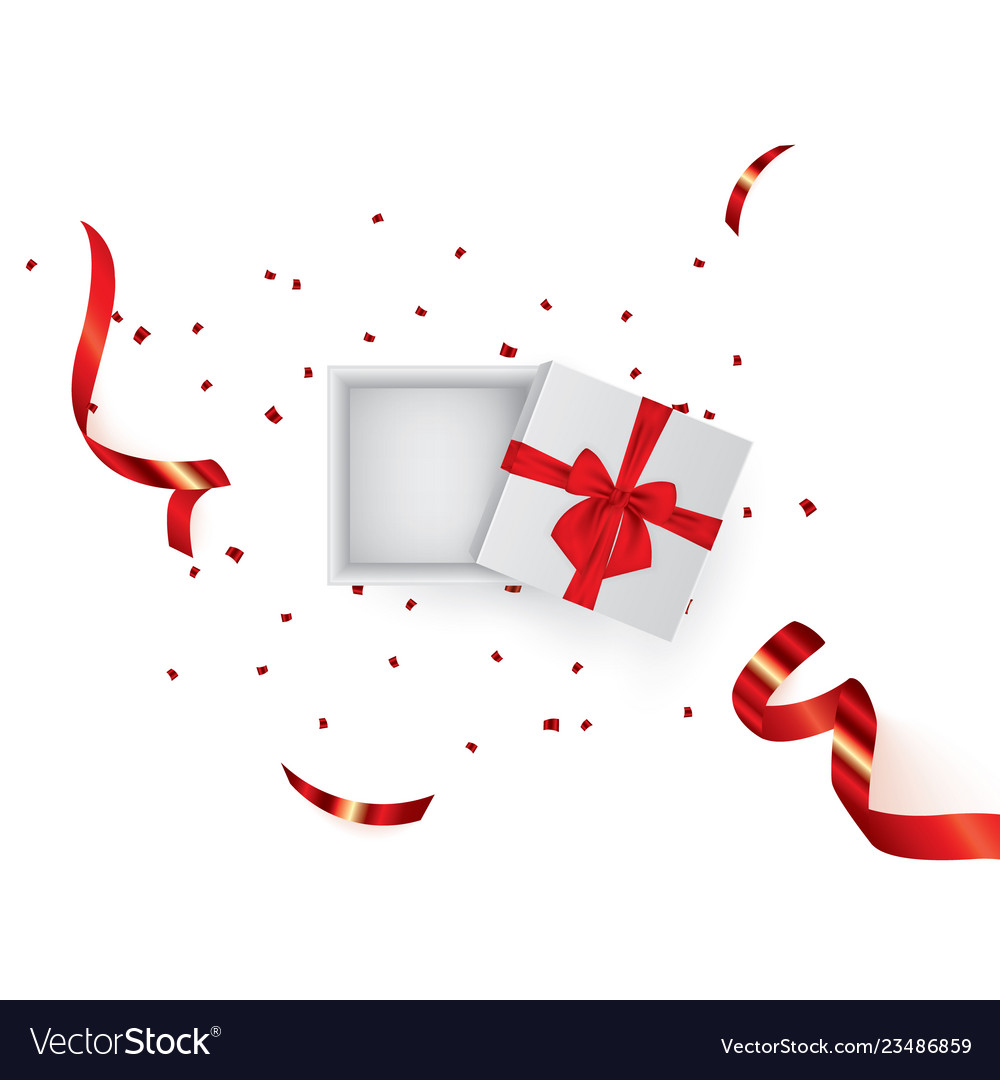 Open 3d Realistic Gift Box With Red Ribbon Vector Image